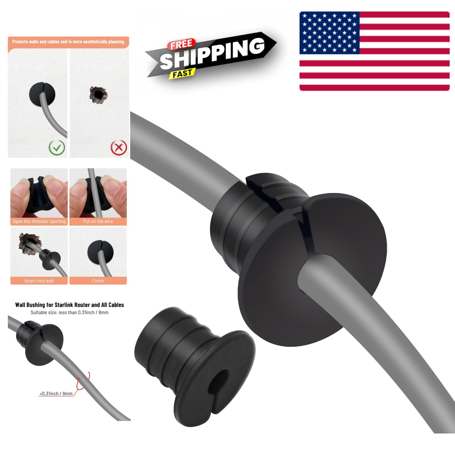 Starlink Cable Grommet Routing Kit - Waterproof Silicone Wall Pass
