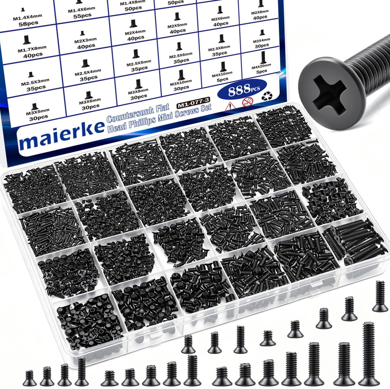 24Sizes 888Pcs Tiny Micro Laptop Computer Screw Kit M1.4/M1.7/M2/M2.5/M3/M4