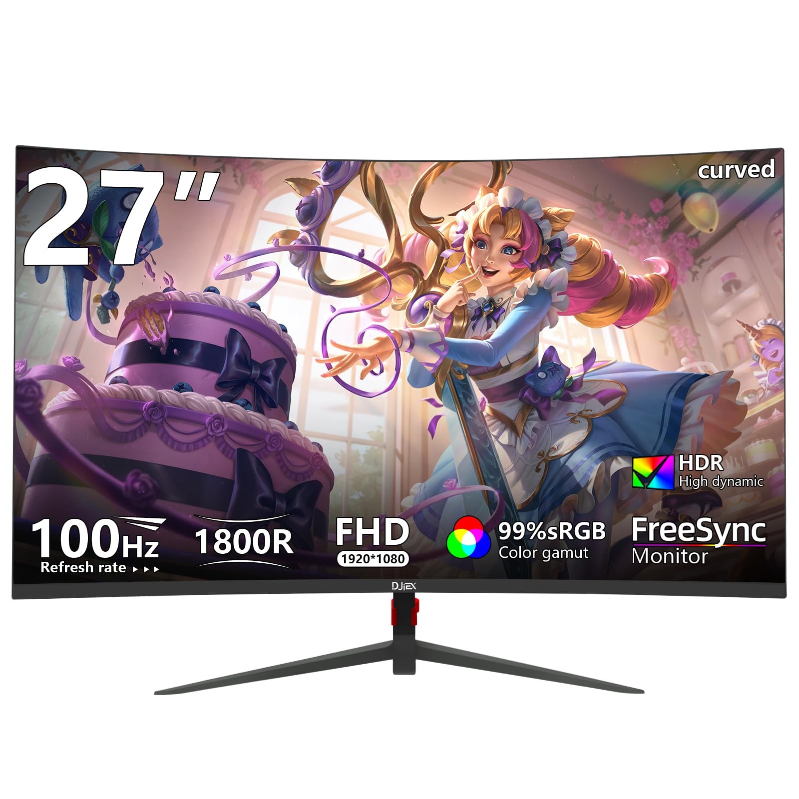 DJiEX 27 Inch Curved Monitor, FHD 1080P 100Hz Computer Screen 27 inch, black