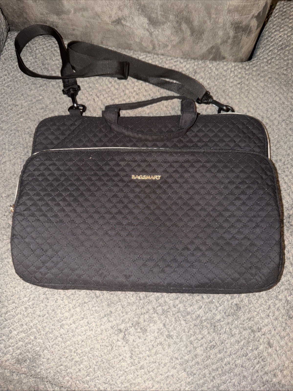  BAGSMART Quilted Laptop Bag 15.6 Black Gold Hardware Briefcase Shoulder Strap