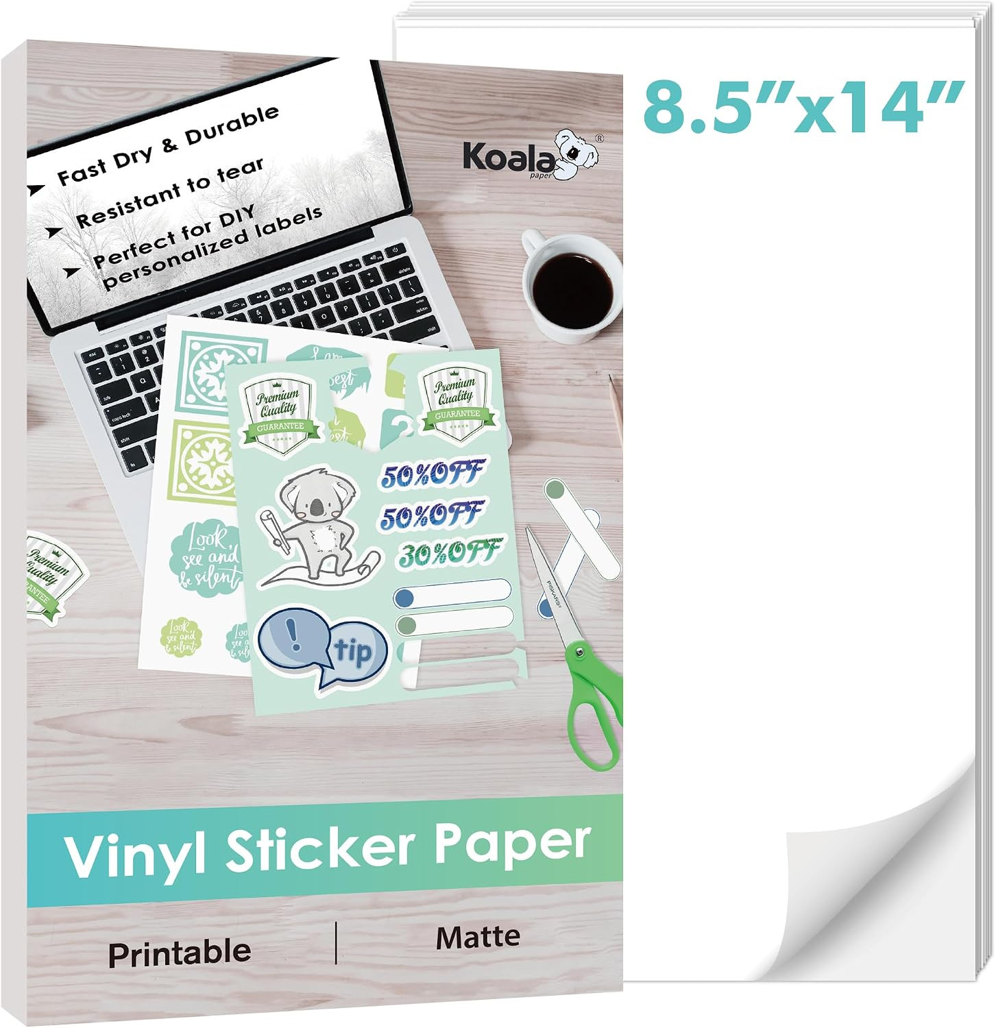 Printable Vinyl Sticker Paper for Inkjet Printer 8.5X14 Inch Matte