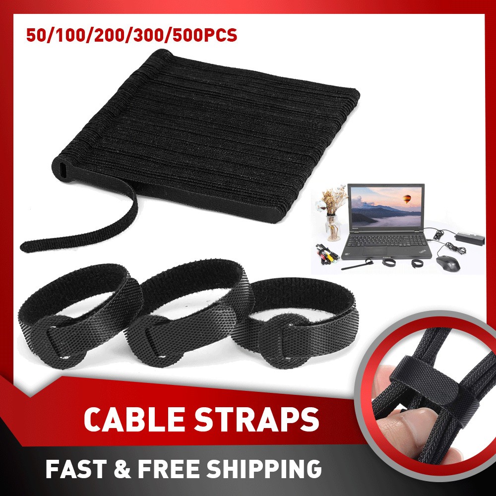 50 PCS Cable Straps Wire Cord Hook Loop Ties Reusable Fastening Organizer Laptop