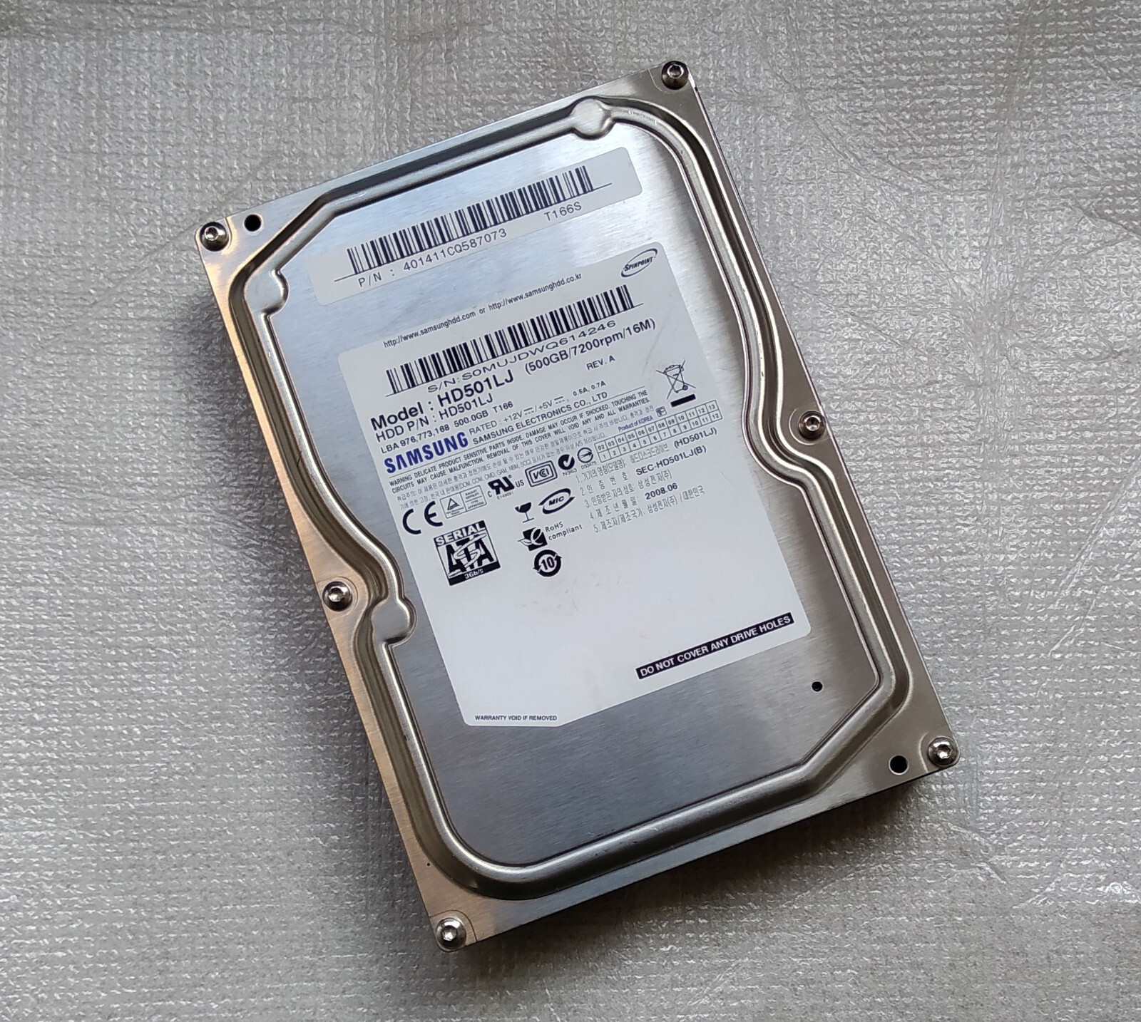 SAMSUNG HD501LJ 401411CQ587073 T166S 500GB SATA Hard Disk Drive
