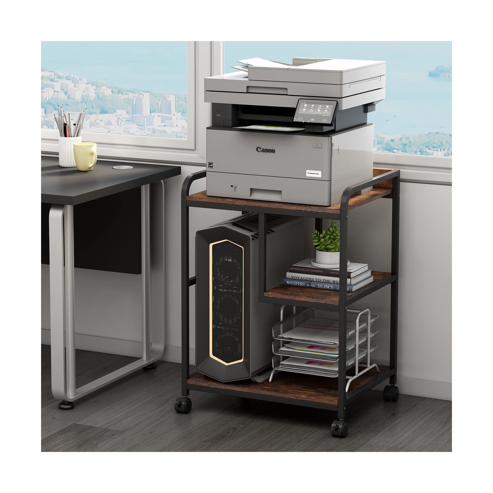 22 x 18 Inch Large Printer Stand, Mobile Printer Table with Wheels for Home O...