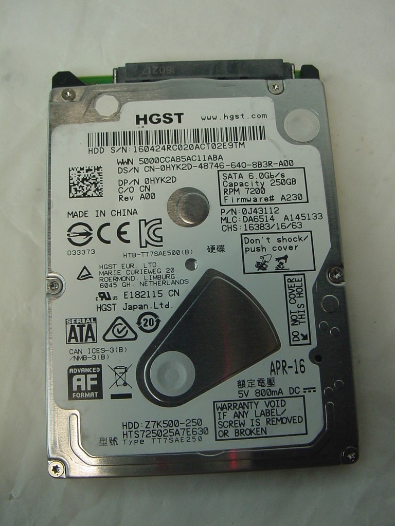 250GB HGST SATA LAPTOP 2.5" HARD DRIVE 0J43112