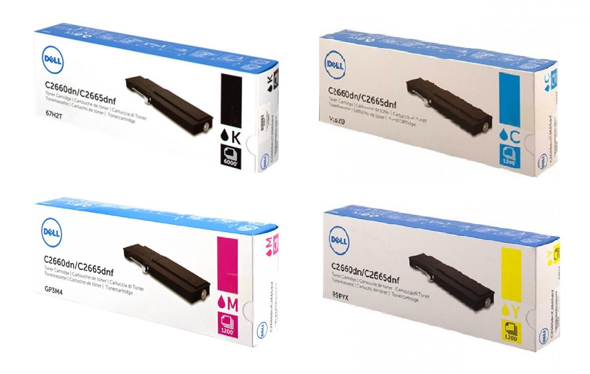 4 x Genuine Toner DELL C2660dn C2665dnf / 67H2T V1620 GP3M4 R9PYX SET Cartridge
