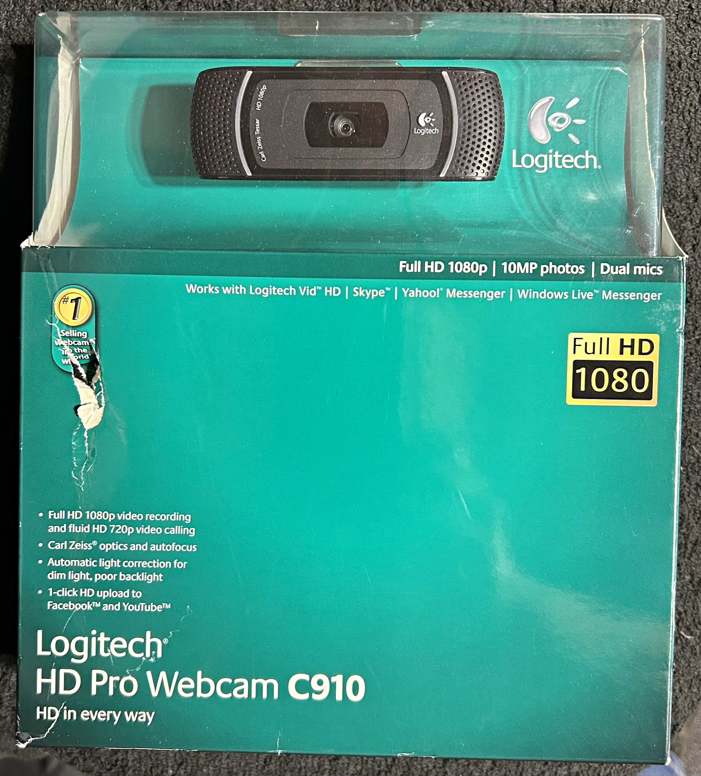 NEW Sealed Logitech HD Pro Webcam C910 Full HD 1080p Carl Zeiss Optics Boxed