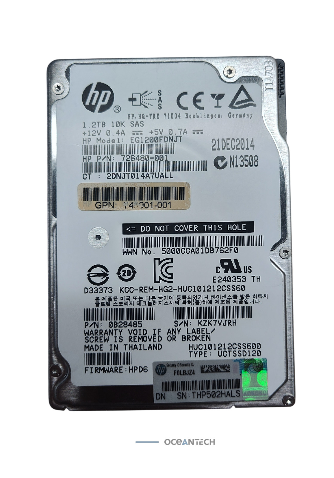 HP EG1200FDNJT HDD 1.2TB SAS 6Gb/s 2.5" 726480-001 0B28485 512 b/s