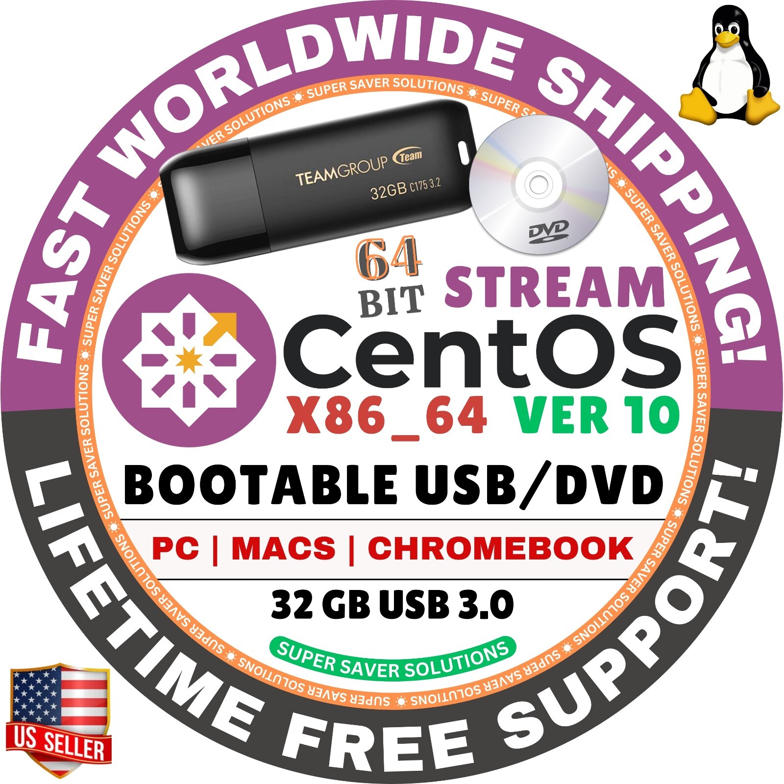 CENTOS STREAM LINUX OS, LIVE / FULL, USB/ DVD, 64BIT CINNAMON, KDE, MATE, XFCE