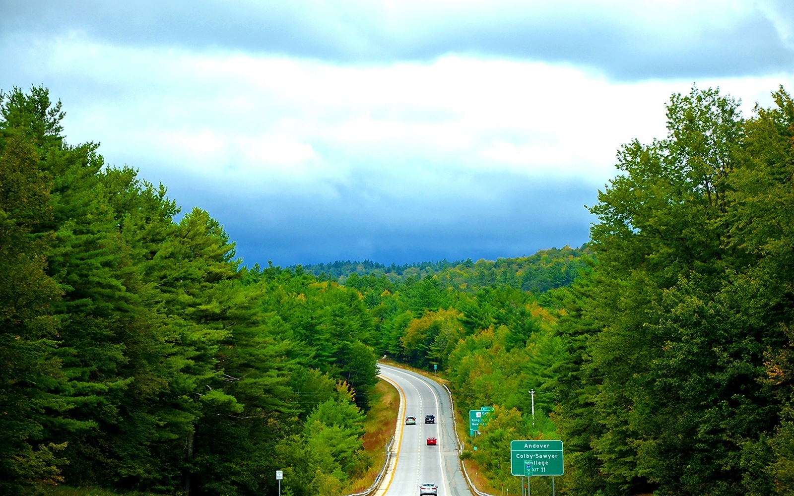 Landscape road forest sign vermont clouds asphalt usa Custom Gaming Mat Desk