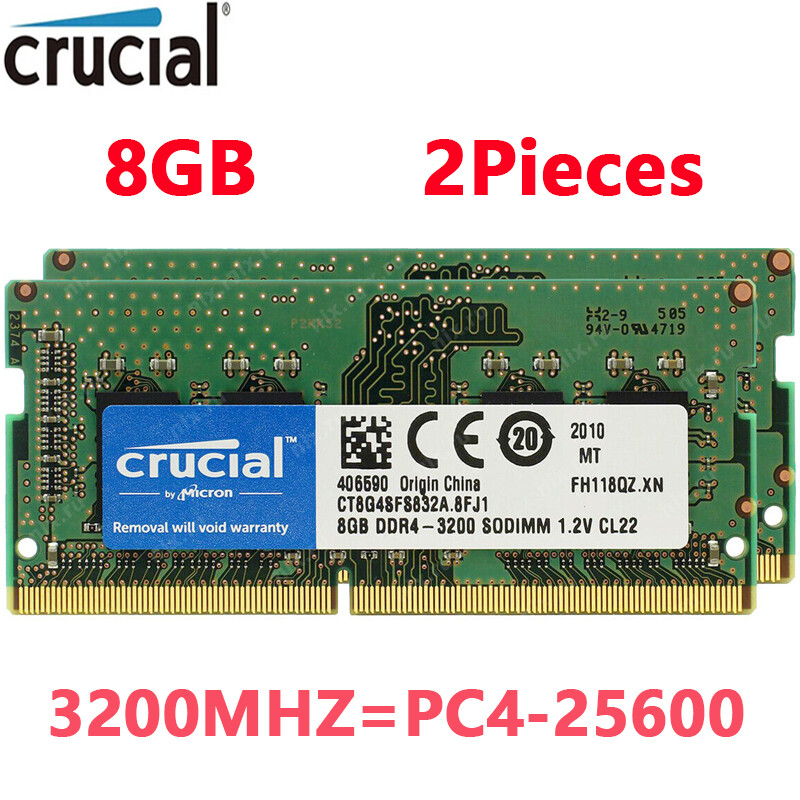 Crucial 16GB KIT 2 x 8GB DDR4 3200 MHz PC4-25600 SODIMM 1.2V Laptop Memory