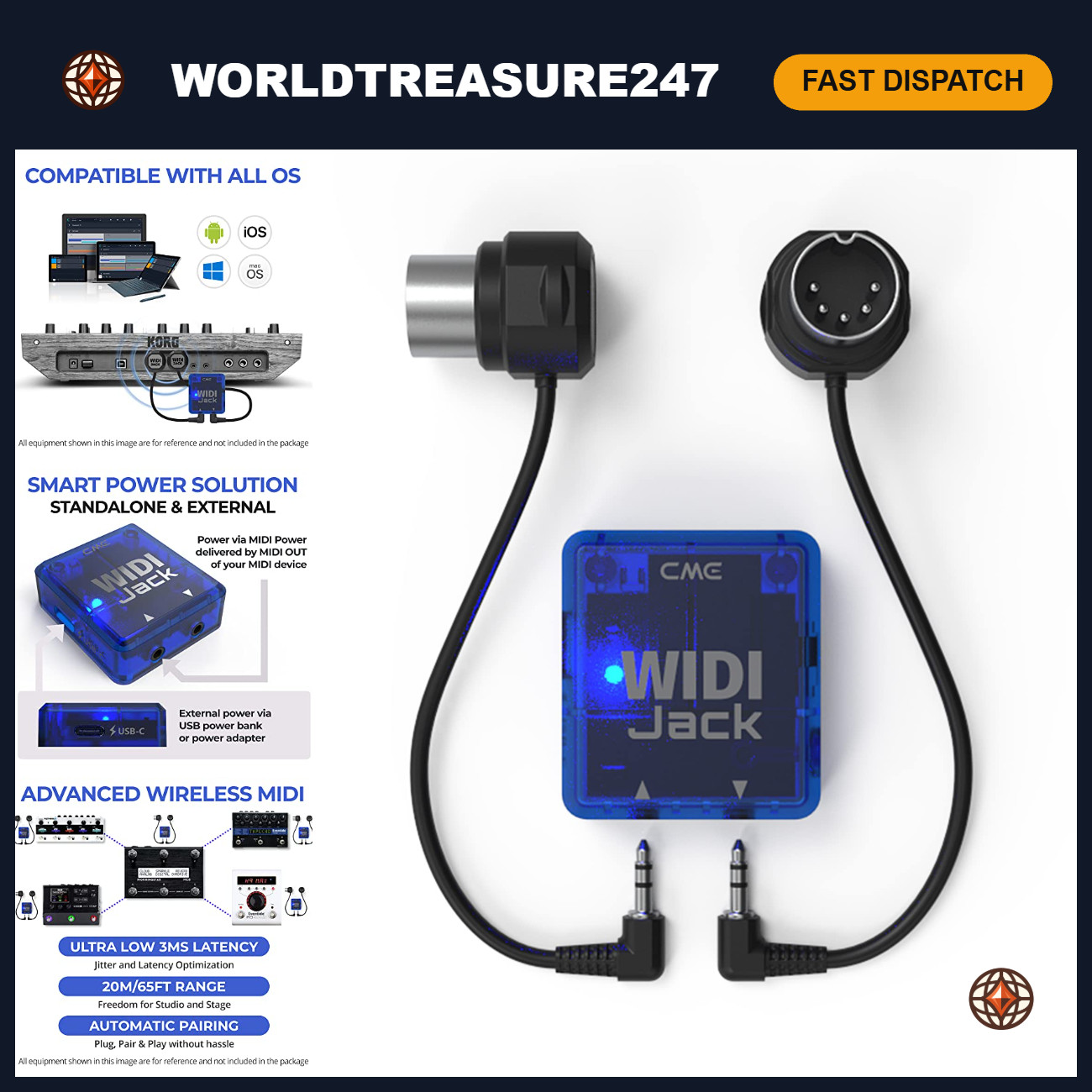 Bluetooth MIDI Adapter with DIN-5 Cables, Wireless Music Connection, MIDI Interf