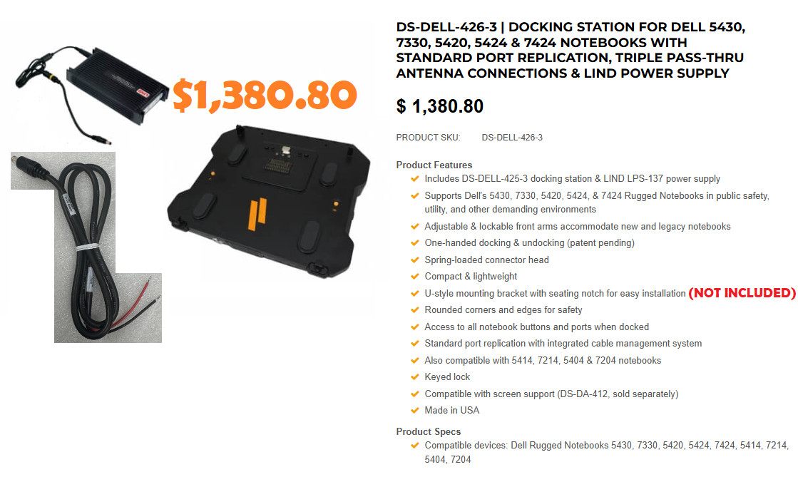 99.99% Life Left DS-DELL-426-3 Dock Station for Dell 5430 7330 5420 5424 7424 BB