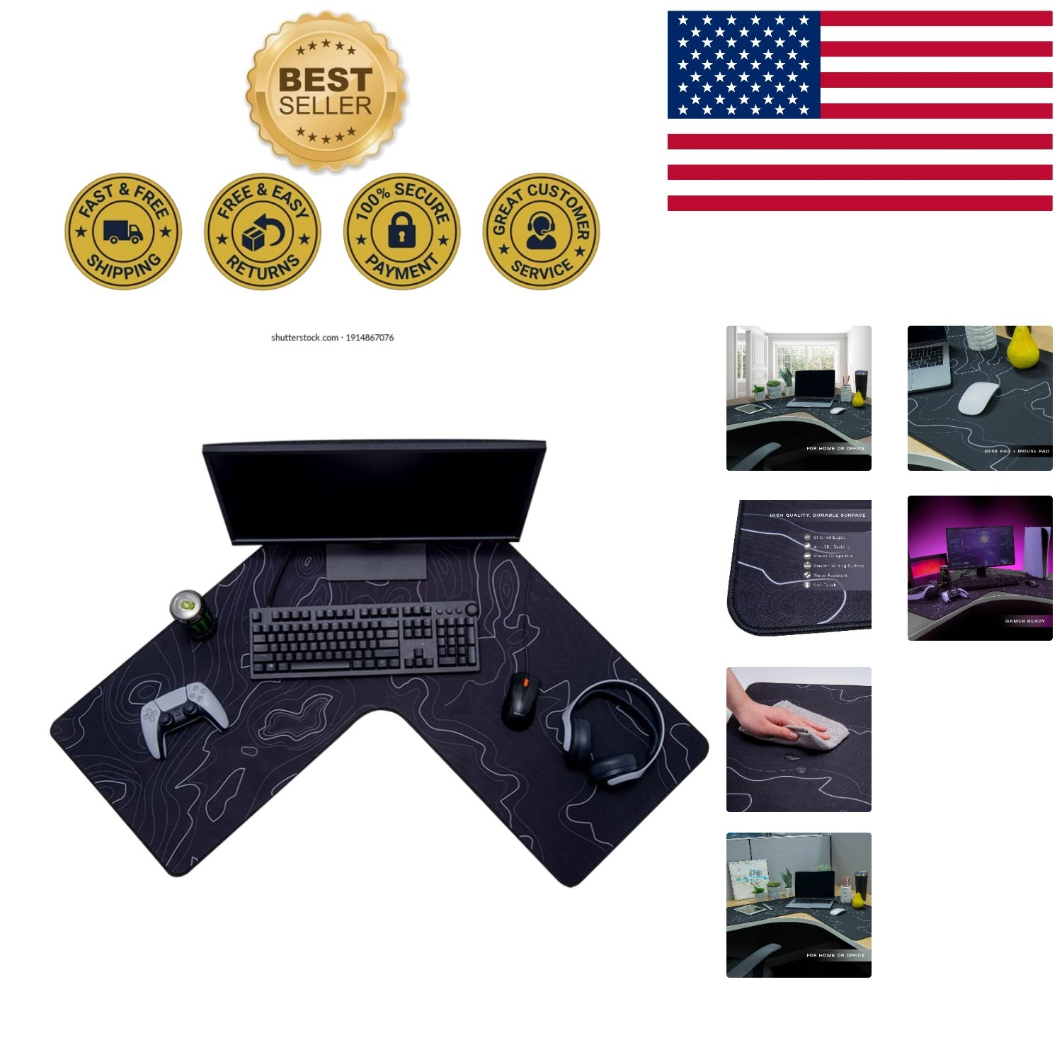 Extra Large 36.22" x 15.74" Desk Mat - Stylish Non-Slip Mouse Pad for Gamers