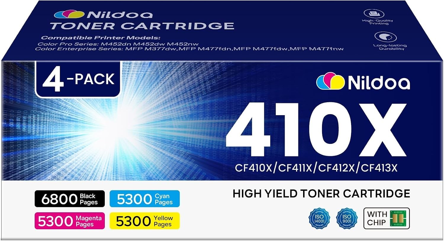 Nildoa 410X Toner Lot of 3 CF410X CF411X CF413X HP M452 M477 No Yellow