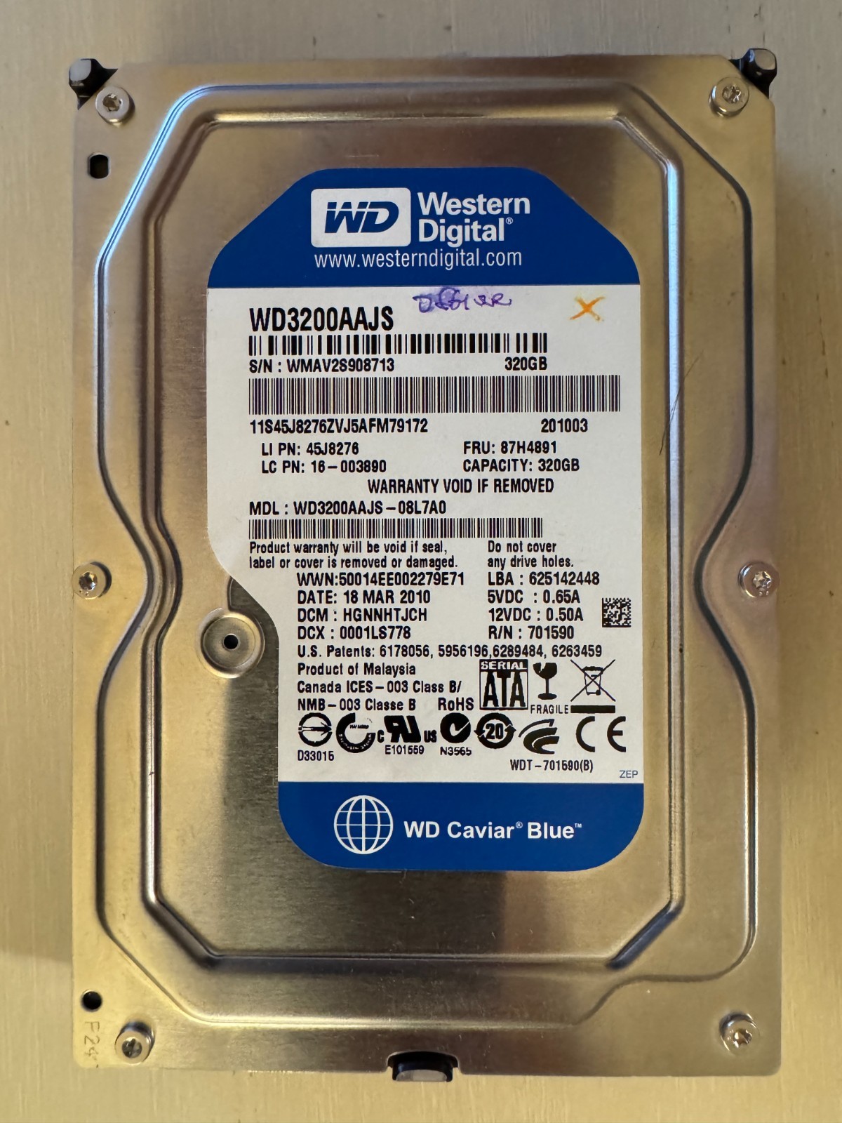 Western Digital 320GB Internal 7200RPM 3.5" (WD3200AAJS-22L7A0) HDD