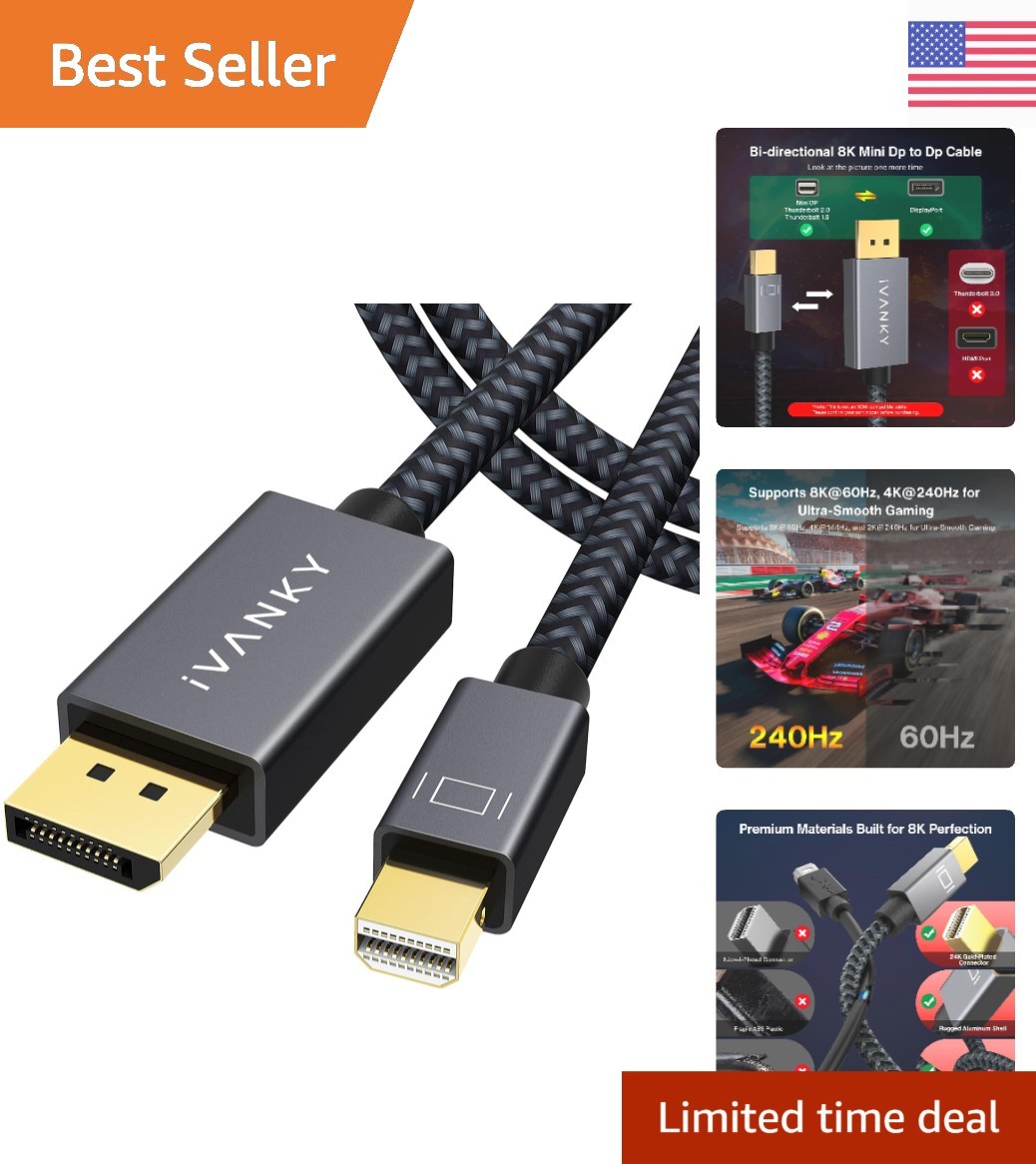 High-Speed 8K Mini DisplayPort to DisplayPort Cable – 6.6ft for Ultimate Clarity