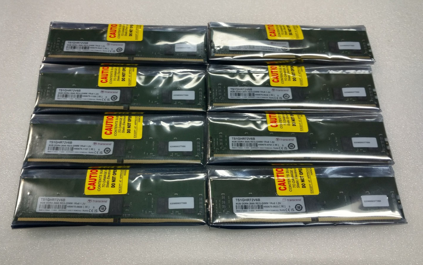 Lot of 8x New Transcend 8GB 1Rx8 PC4-2666 Reg Server Memory RAM TS1GHR72V6B