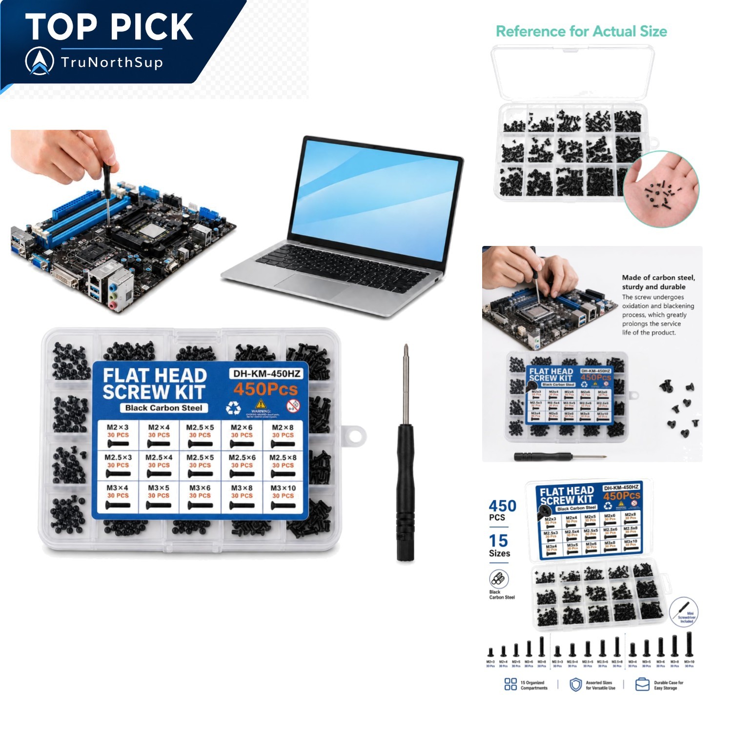 Laptop screw kit 450 pcs M2-M3 flat head Phillips screws for laptop repair