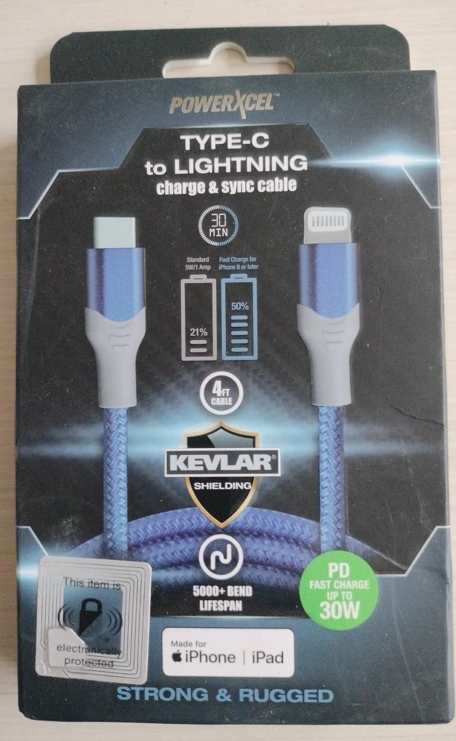 NEW Powerxcel Type-C to Lightning charge/sync 4Ft cable IPhone/Ipad