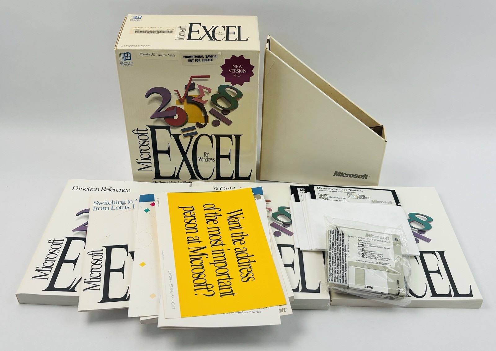 Vtg Microsoft Excel 4.0 Windows Box Set PROMO SAMPLE 1992 3.5" & 5.25" Disks