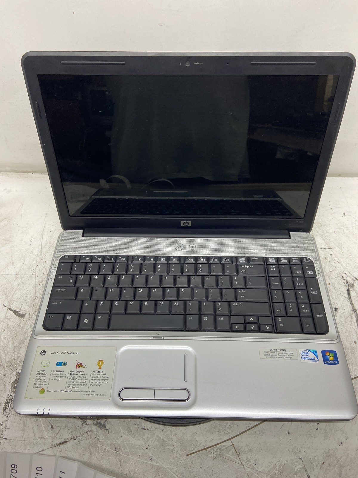 HP G60-635DX Intel Pentium T4300 2.1 GHz 3 GB NO HDD