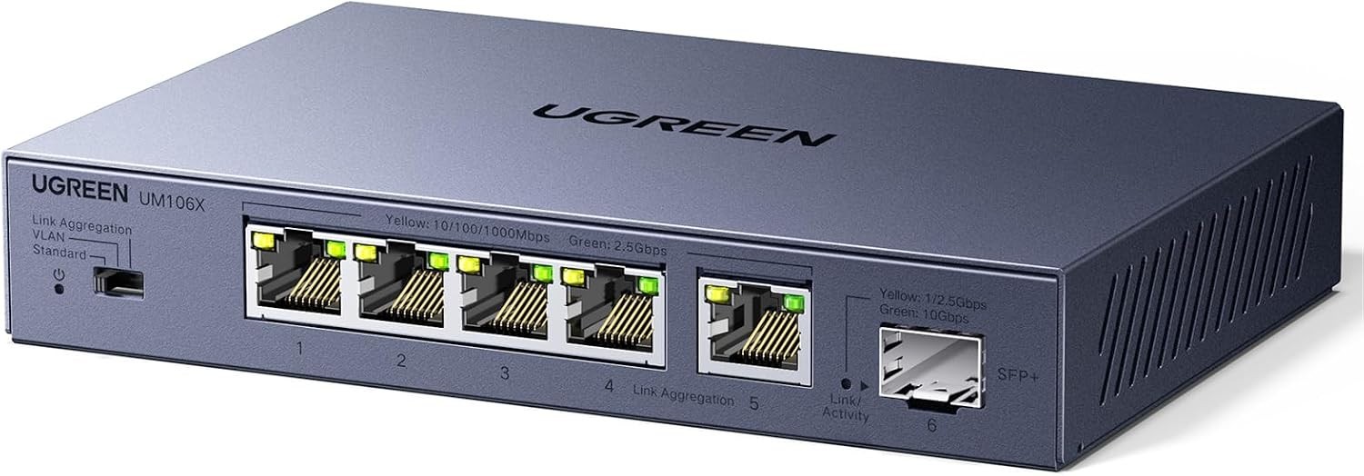 6-Port 2.5Gb Ethernet Switch 5x 2.5Gb + 1x 10Gb SFP+ Link Aggregation VLAN Metal