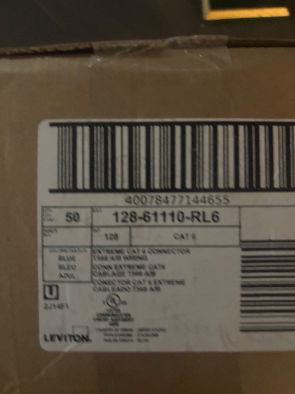 Leviton eXtreme Cat 6 QuickPort Jack - Blue (61110-RL6 ) BOX of 50