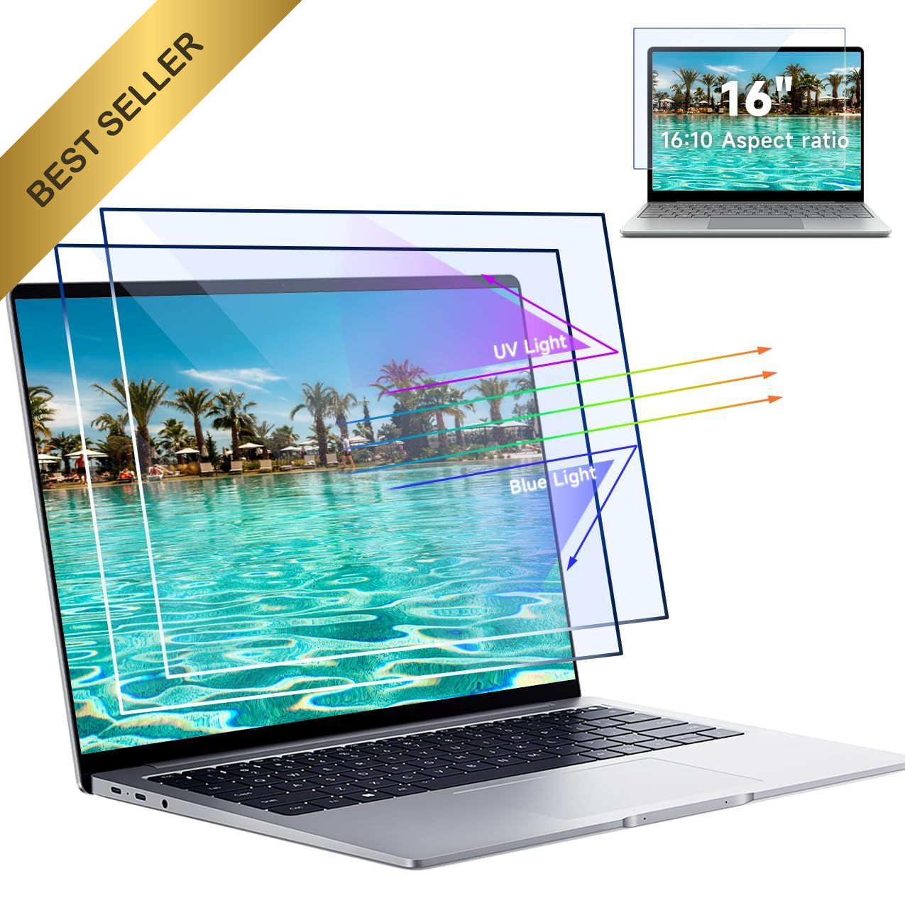 IPROKKO 2 Pack 16 Inch 16:10 Blue Light Filter Laptop Screen Protector Eye Care