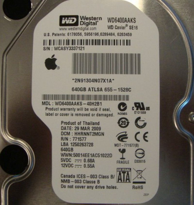 WD6400AAKS-40H2B1 Apple 655-1528C 640gb 3 Sata Desktop Drive