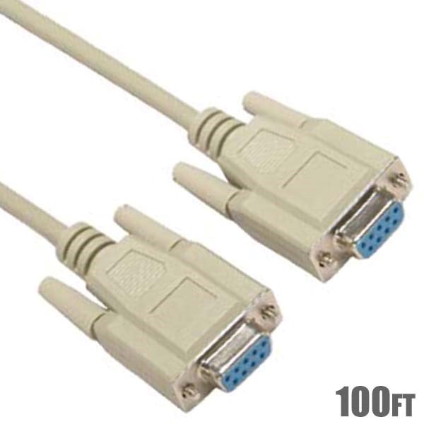 100FT DB9 9 Pin RS232 Serial Port Female to Female PC Cable Cord Molded Ivory