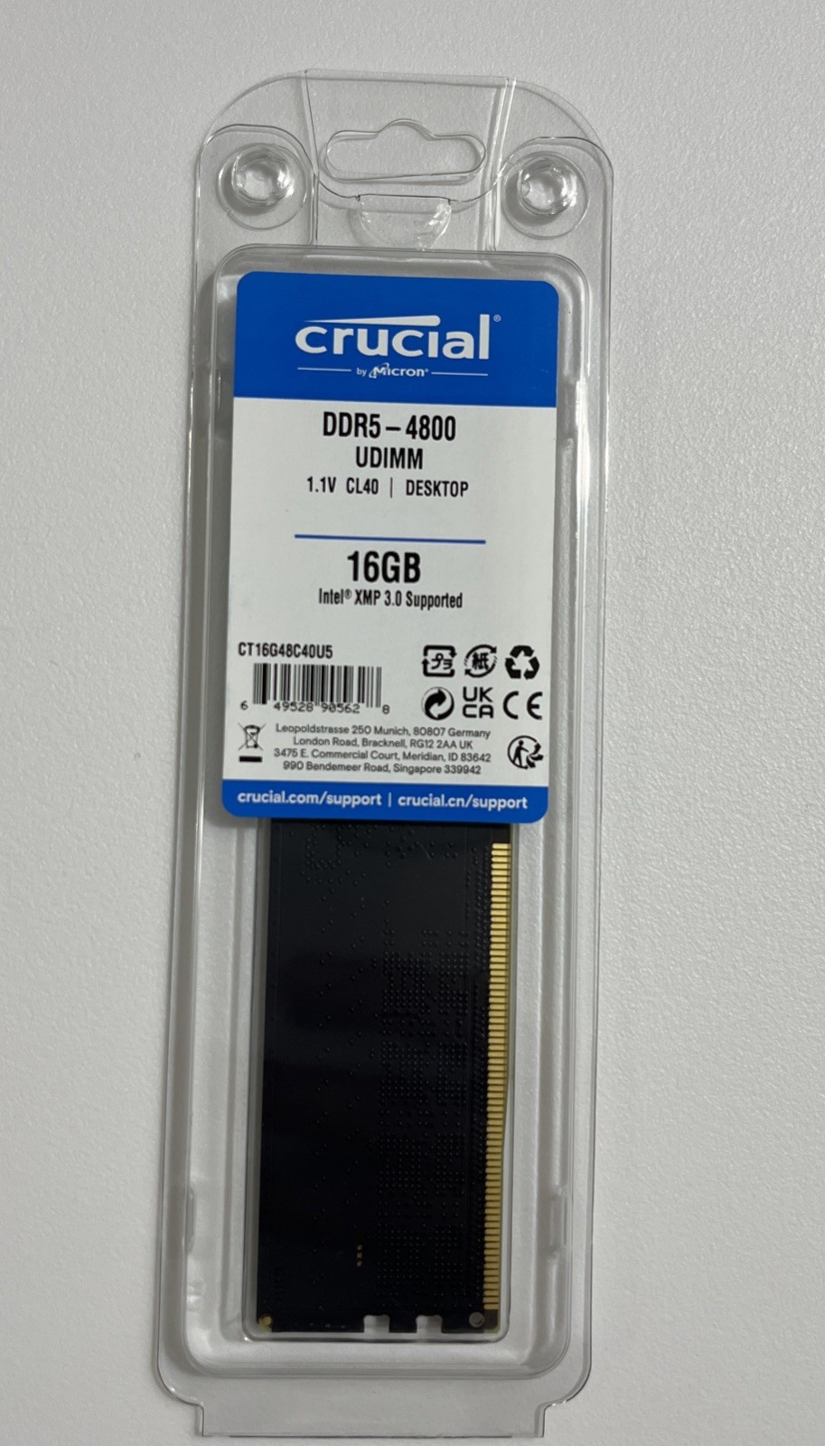 Crucial 16GB (1 x 16GB) PC5-38400 (DDR5-4800) UDIMM Memory (CT16G48C40U5)