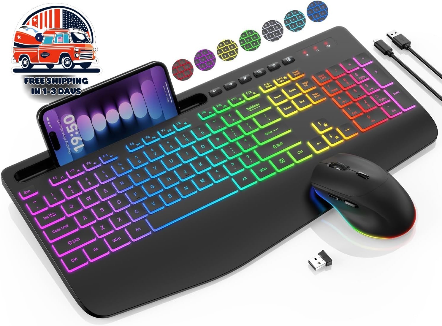 Combo De Teclado Y Ratón Inalámbricos Con 9 Efectos De Retroiluminación RGB NEW