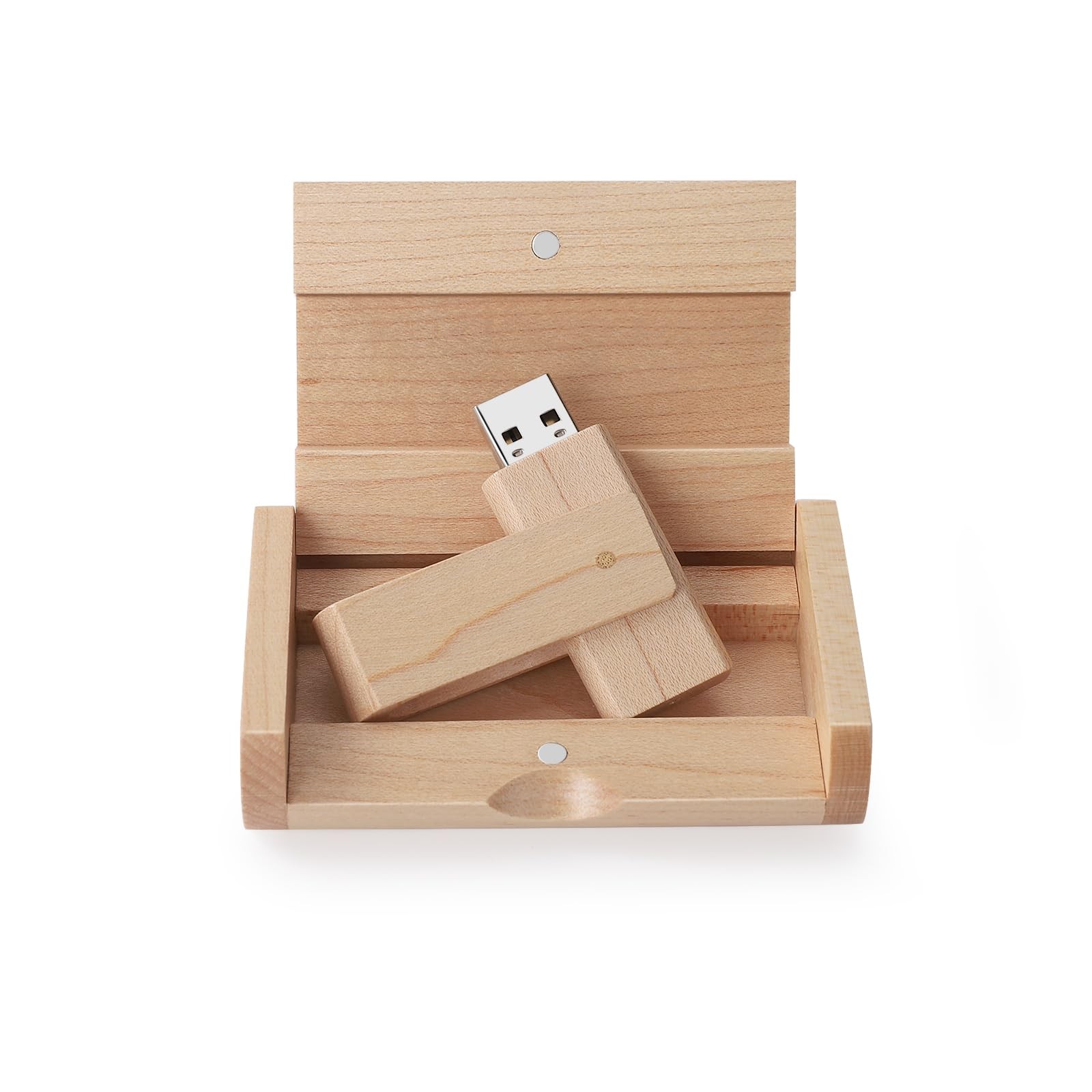 Wooden USB 2.0 Flash Drive, Rotate USB Memory Stick with Keychain, Thumb Driv...