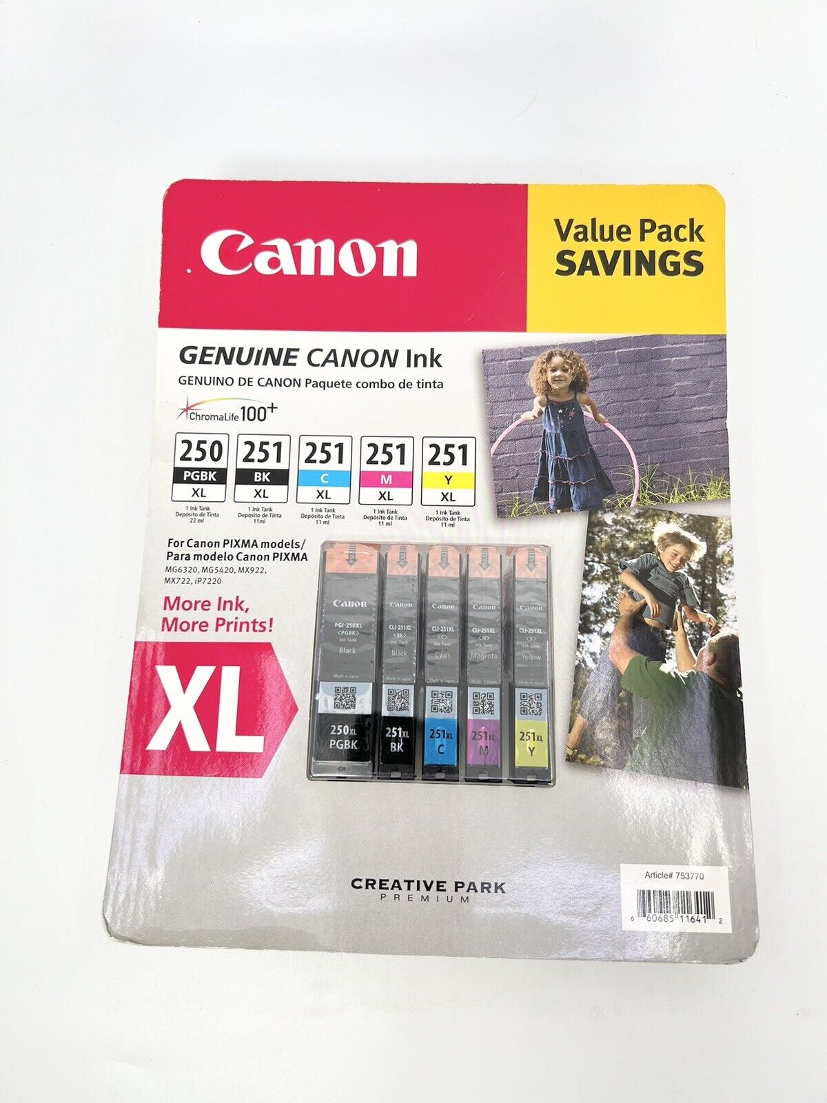 Genuine Canon PGI-250XL CLI-251XL C/M/Y/BK Ink Cartridges Value Pk 5 Cartridges
