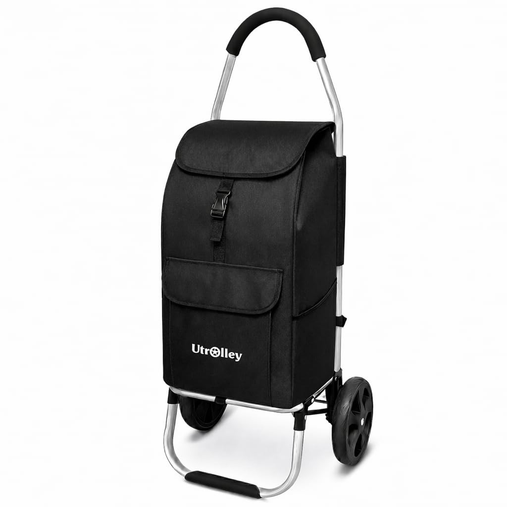Ultra-Lightweight Black Foldable Shopping Cart for Groceries Large 42L Capaci...