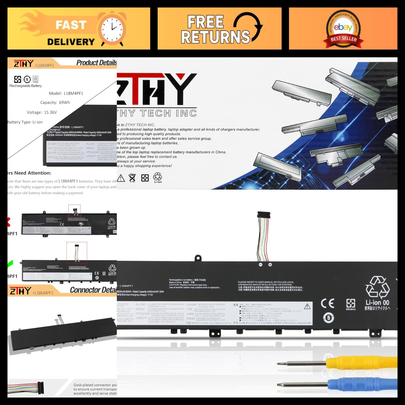 High-Capacity Laptop Battery for Lenovo Ideapad Yoga C940-15IRH, L18D4PF1, L18M4