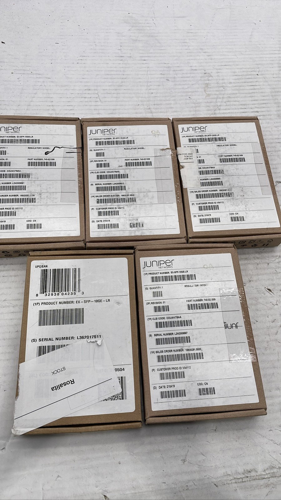 Juniper Networks EX-SFP-10GE-LR 10G SFP+ Optical Transceiver 740-021309 Lot of 5