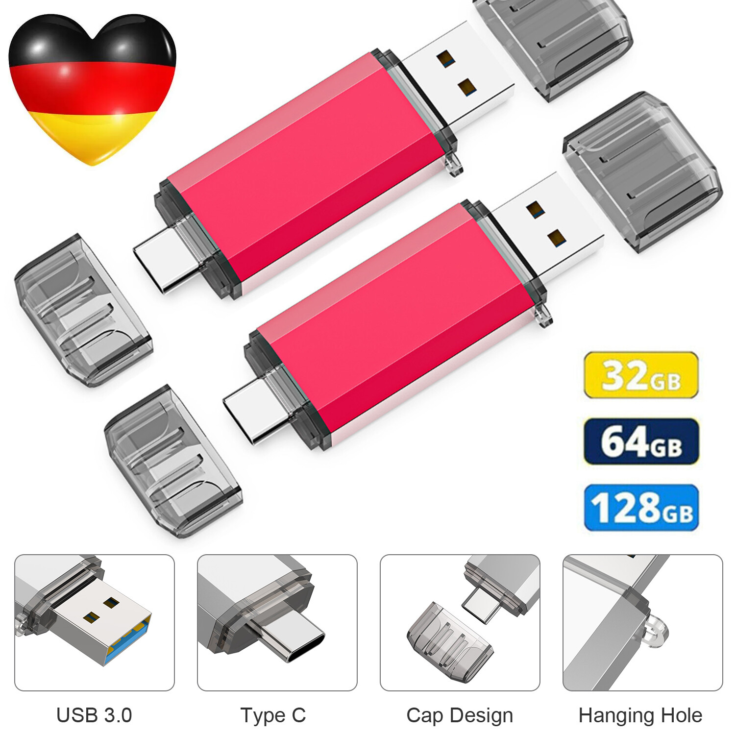 High Speed USB 3.0 1/5/10Pcs 32GB 64GB 128GB 256GB Dual Port USB Flash Drive Lot