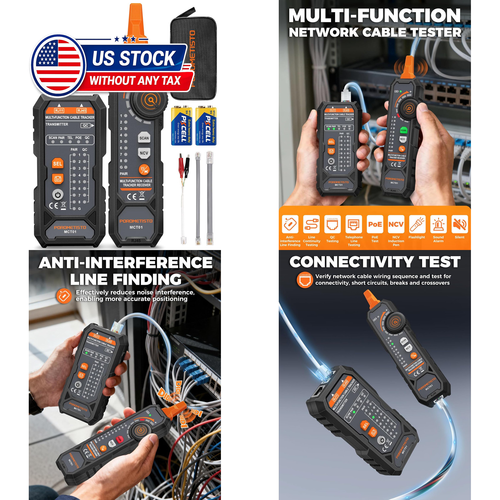 MCT01 4-in-1 Network Cable Tester-Telephone Line Polarity | Ethernet Tester with