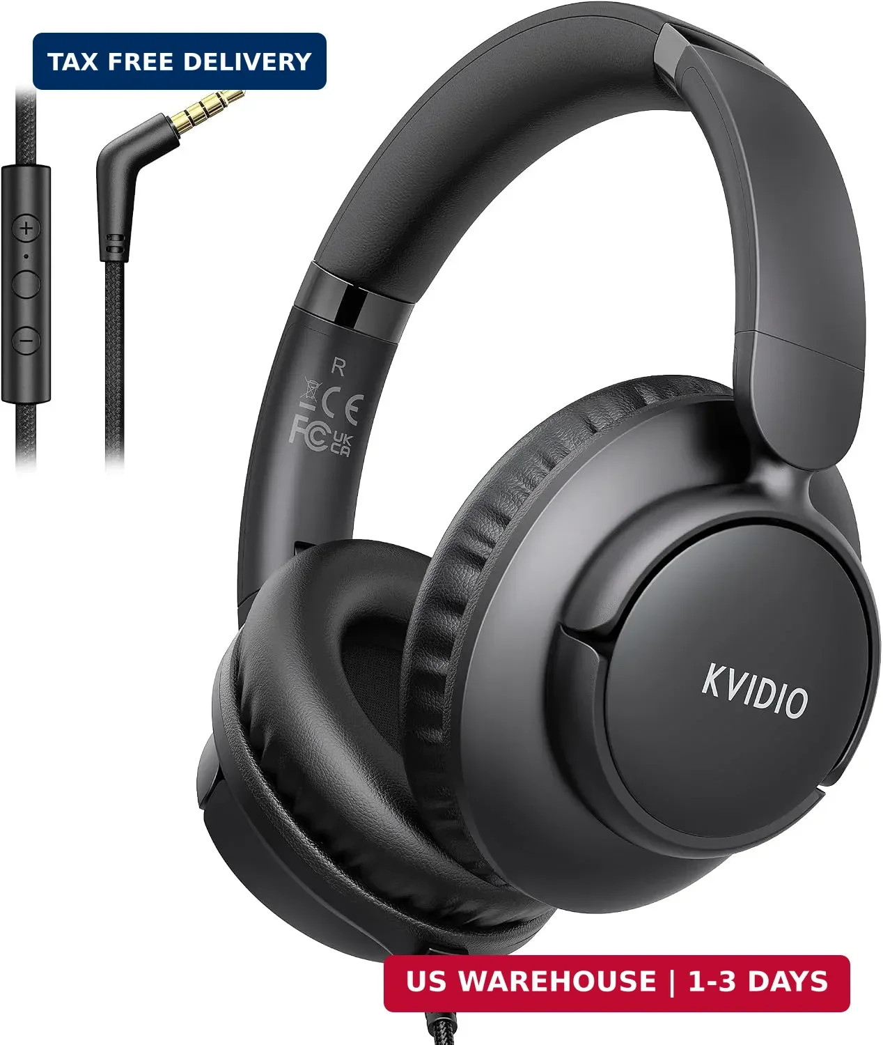 Wired Headphones with Mic,3.5mm Plug Volume Control for School,Black