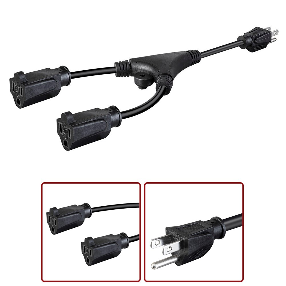 1FT Heavy Duty Power Cable Cord Y Splitter NEMA 5-15P to 2x NEMA 5-15R 18AWG SVT