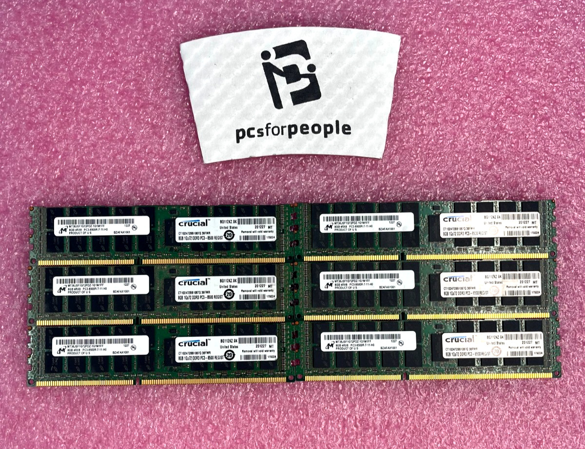 *LOT OF 6 8GB Micron - Crucial 1GX72 DDR3 PC3-8500, DIMM *