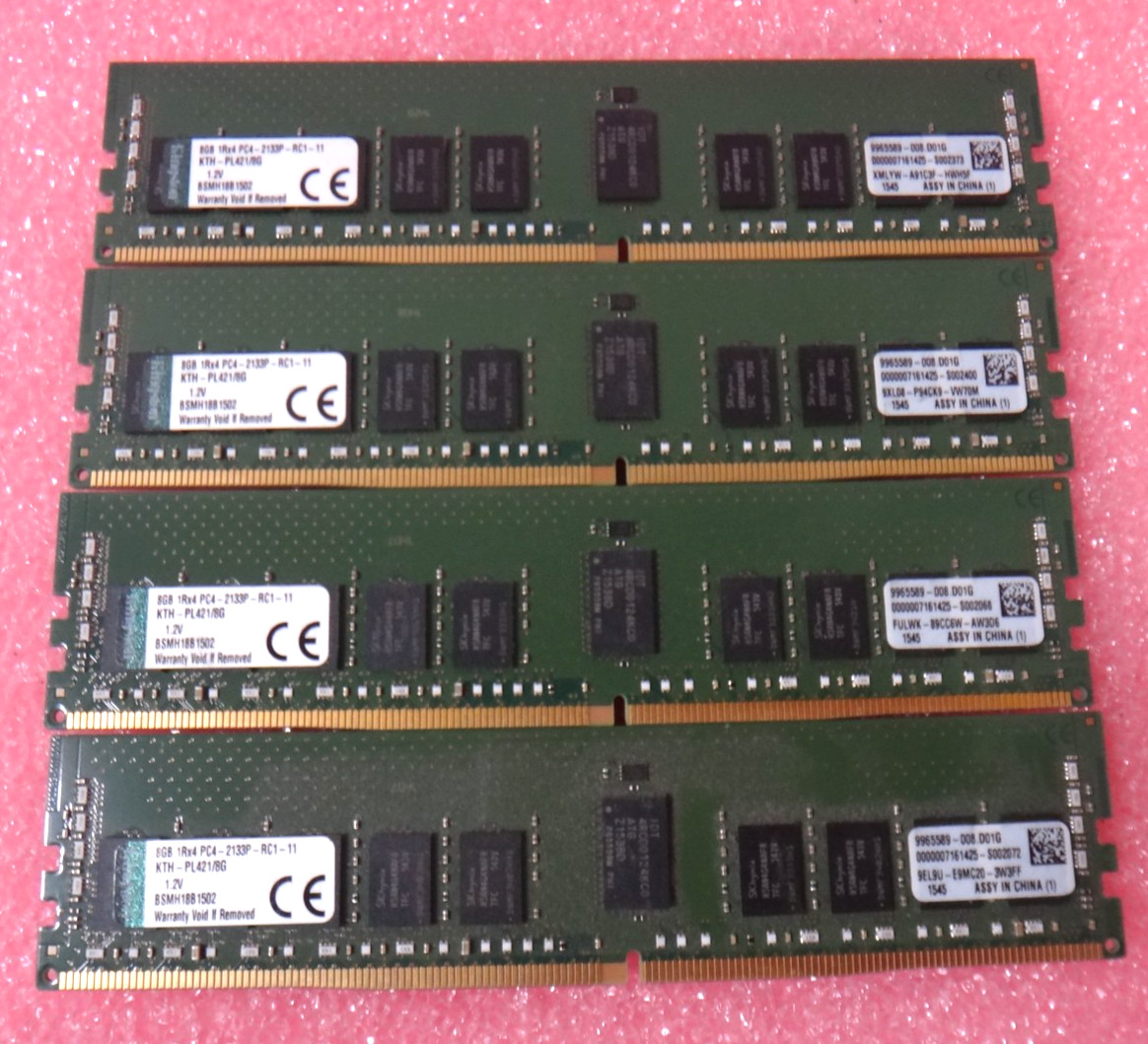 Lot of 4  Kingston 8GB DDR4 1RX4 2133P Server DIMM Memory Module KTH-PL421/8G