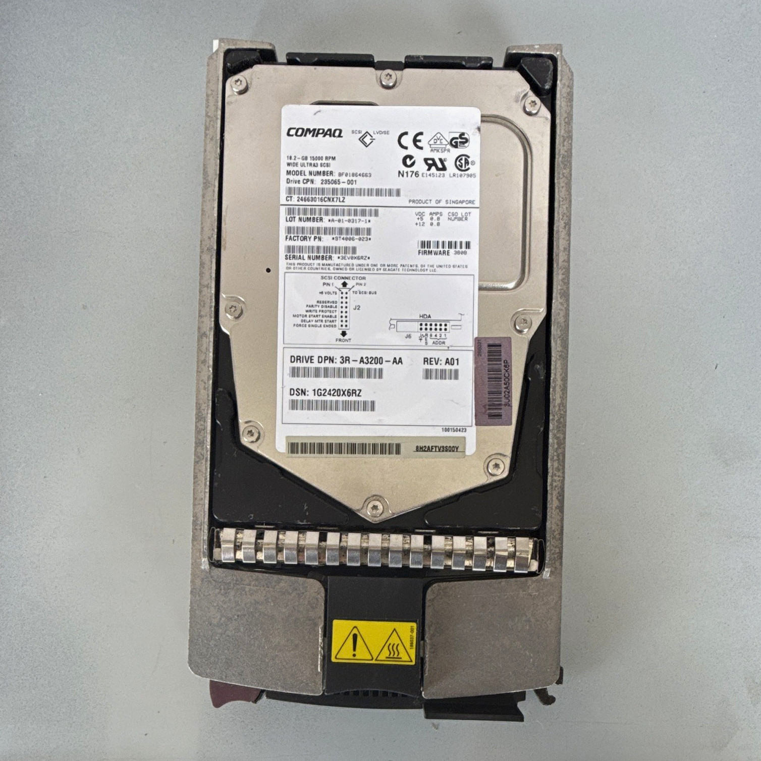 Compaq 18.2GB 3.5" Ultra3 SCSI 15K RPM 4MB Hot Plug HDD BB0186464B7