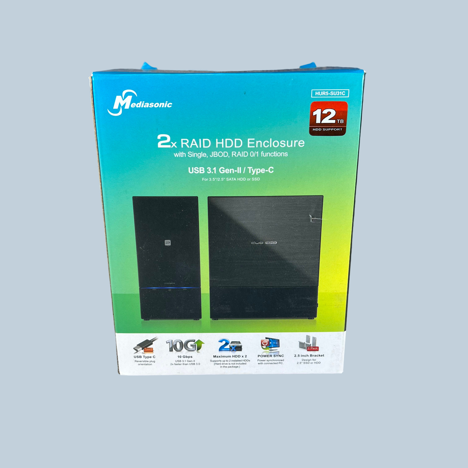 Mediasonic Duo 2x Raid HDD SDD SATA Hard Drive Enclosure USB 3.1 Type C 2 Bay