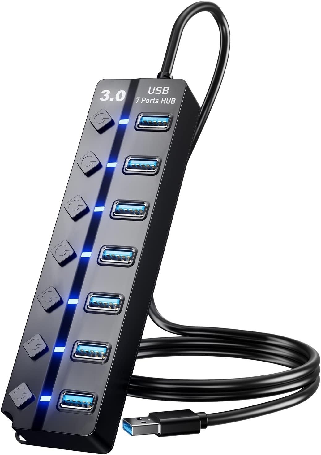 7 Port USB 3.0 Hub Extender for Laptop PC PS4 PS5 5Gbps Switches & 4ft Cable
