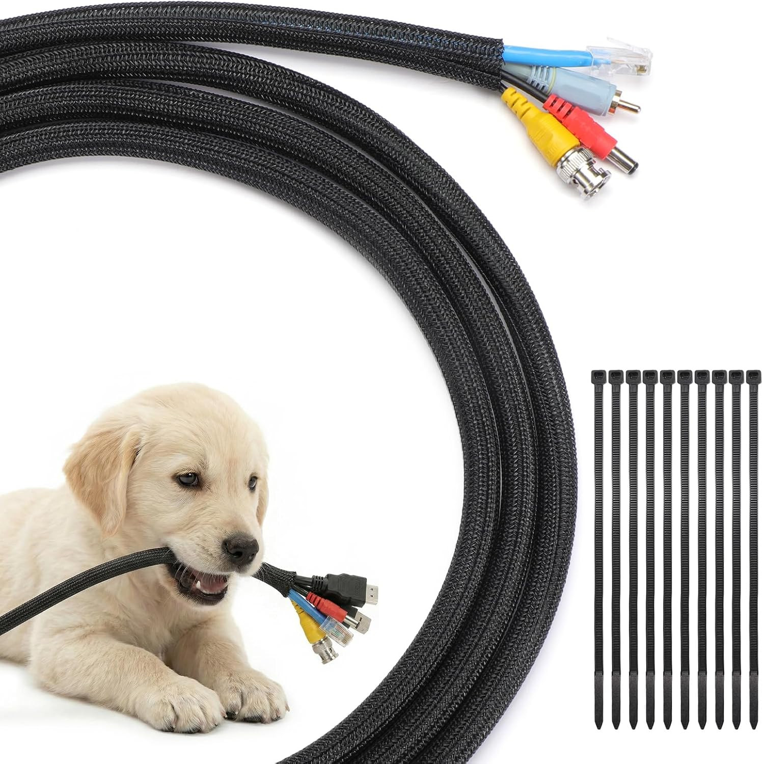 10ft - 1/2 inch Cord Protectors from Pets no Chew, Black