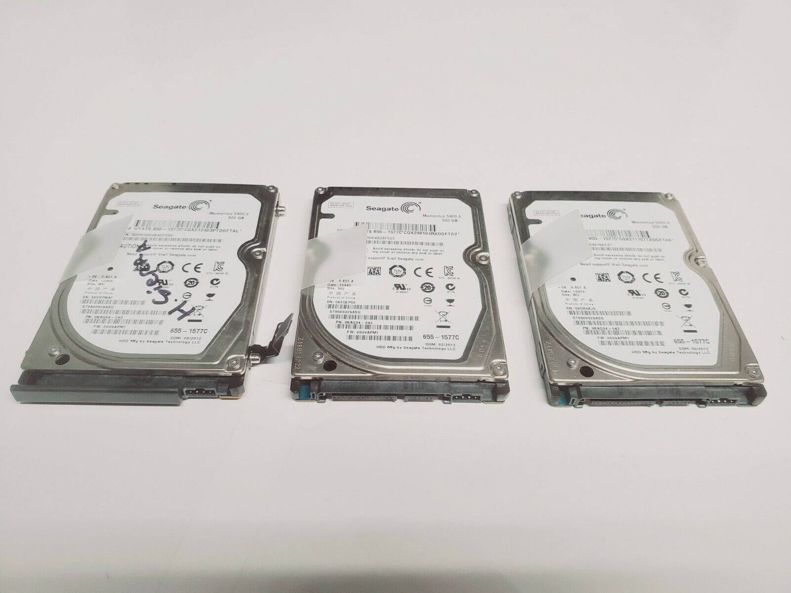 LOT of 3 Seagate Momentus 5400.6 ST9500325ASG PN:9KAG34-043 500GB 2.5