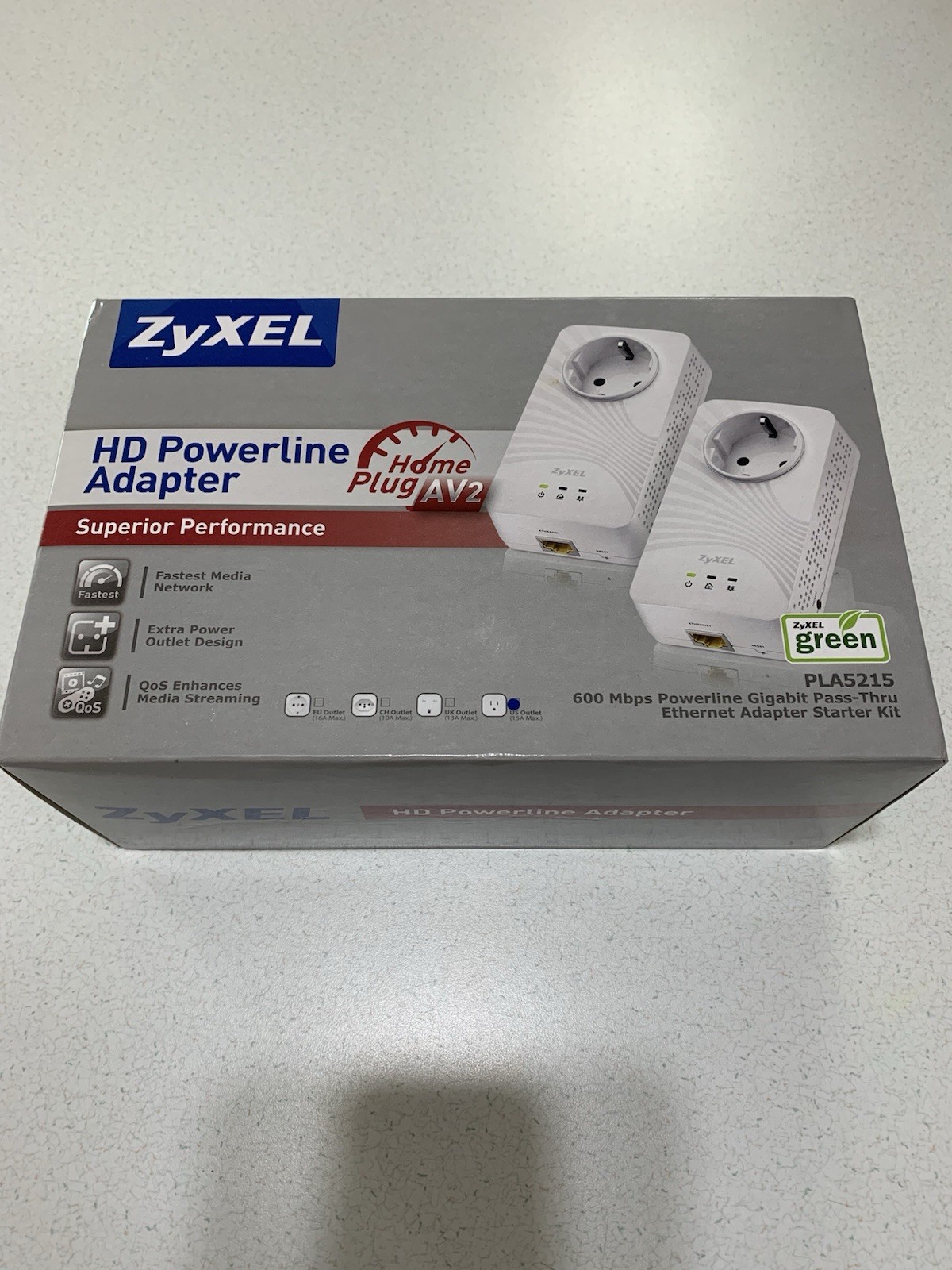 HD Powerline Adapter ZyXel PLA5215 Starter Kit 600 Mbs.   New.  Ethernet Adapter
